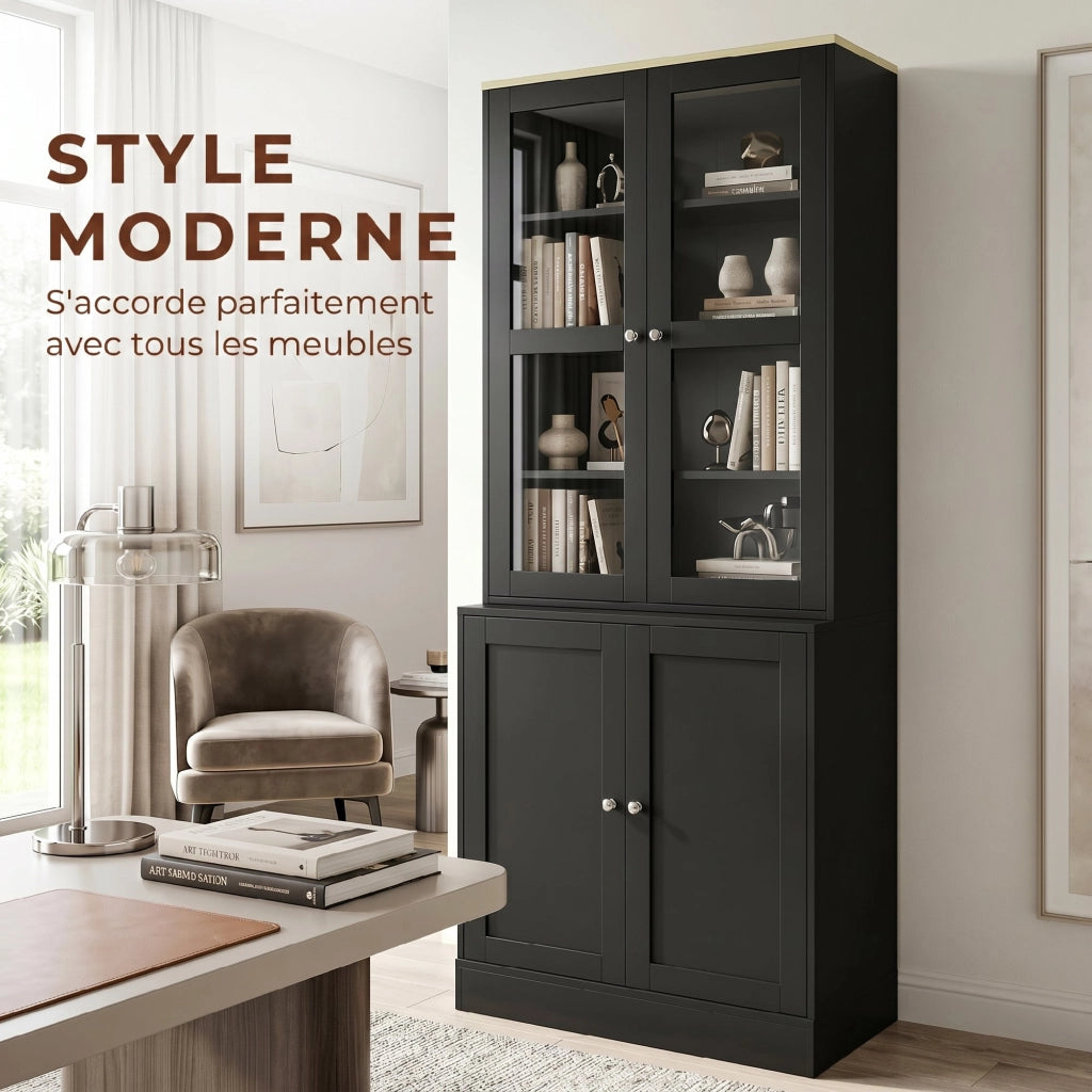 Libreria vetrina con 6 ripiani e 4 ante ¨C Minimal ¨C nero