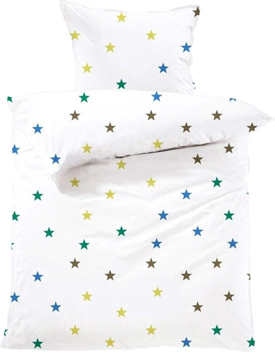 Set di lenzuola per bambini - 100 x 135 cm + 40 x 60 cm. Design: stelle - colore: marrone 100% cotone. Alta qualità con chiusura a zip. Certificato GOTS/Bio.
