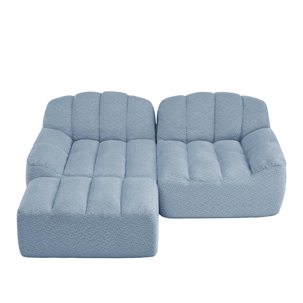 Divano modulare angolare 2 posti - con pouf e seduta ampia - in pile granulato blu