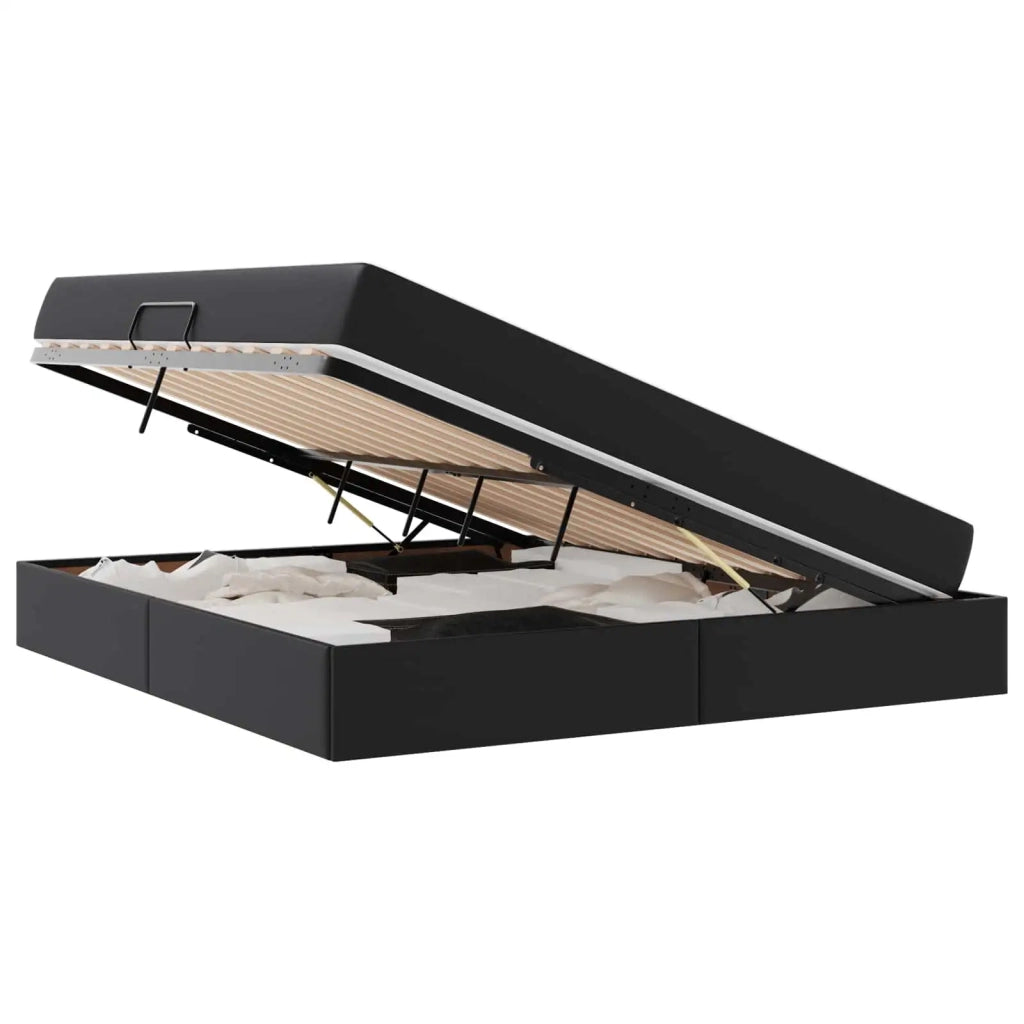 Letto con contenitore e materasso 2 pcs Nero Pelle