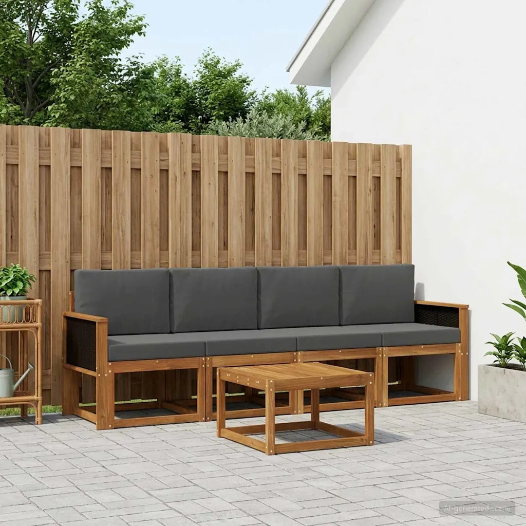 Set di divani da esterno con cuscino 4 pcs Naturale e Antracite 3384963