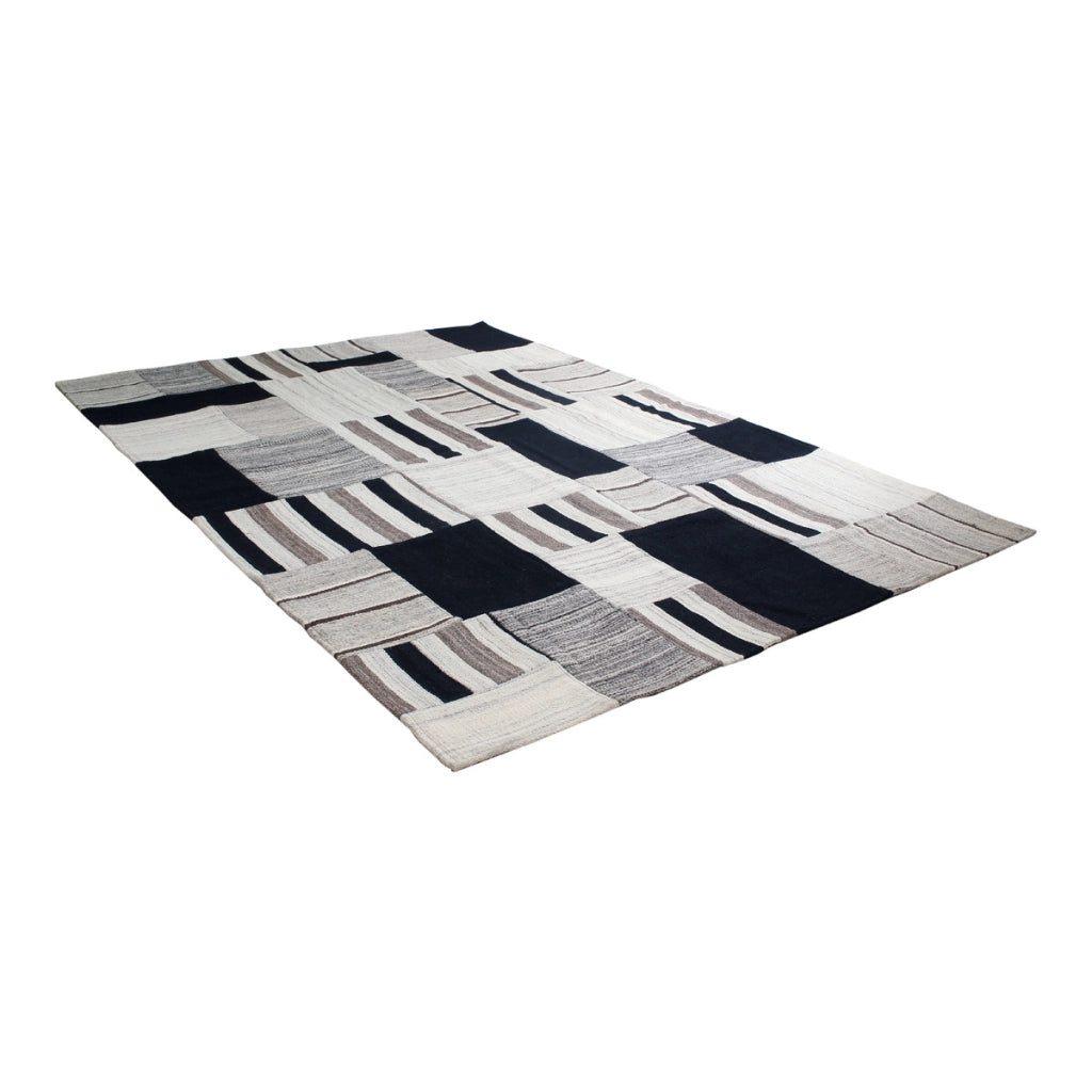 Tappeto Kilim Intenso 310 in lana e cotone patchwork grigio