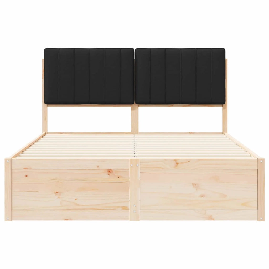Letto matrimoniale | Letto per adulti | Letto con Testiera Rivestita Nero 135 x 190 cm Pino massello