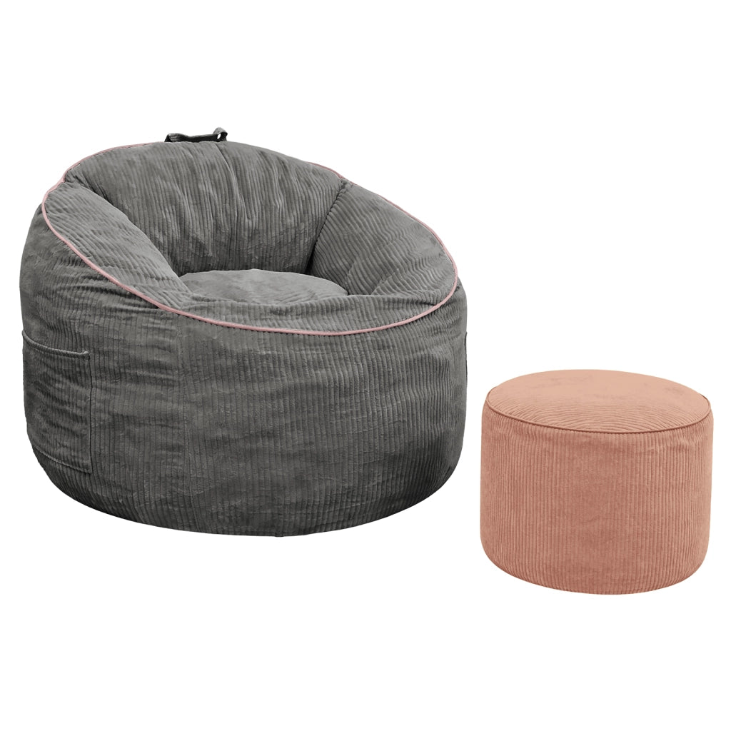 Poltrona con poggiapiedi e tasca laterale; seduta ergonomica per soggiorno in flanella grigio