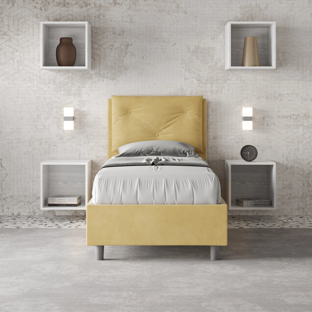 BS COM Letto singolo senza rete imbottito 90x190 microfibra ocra