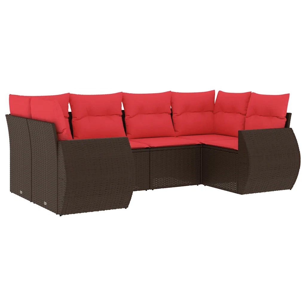 Set Divani da Giardino 6 pz con Cuscini Marrone in Polyrattan 3221783