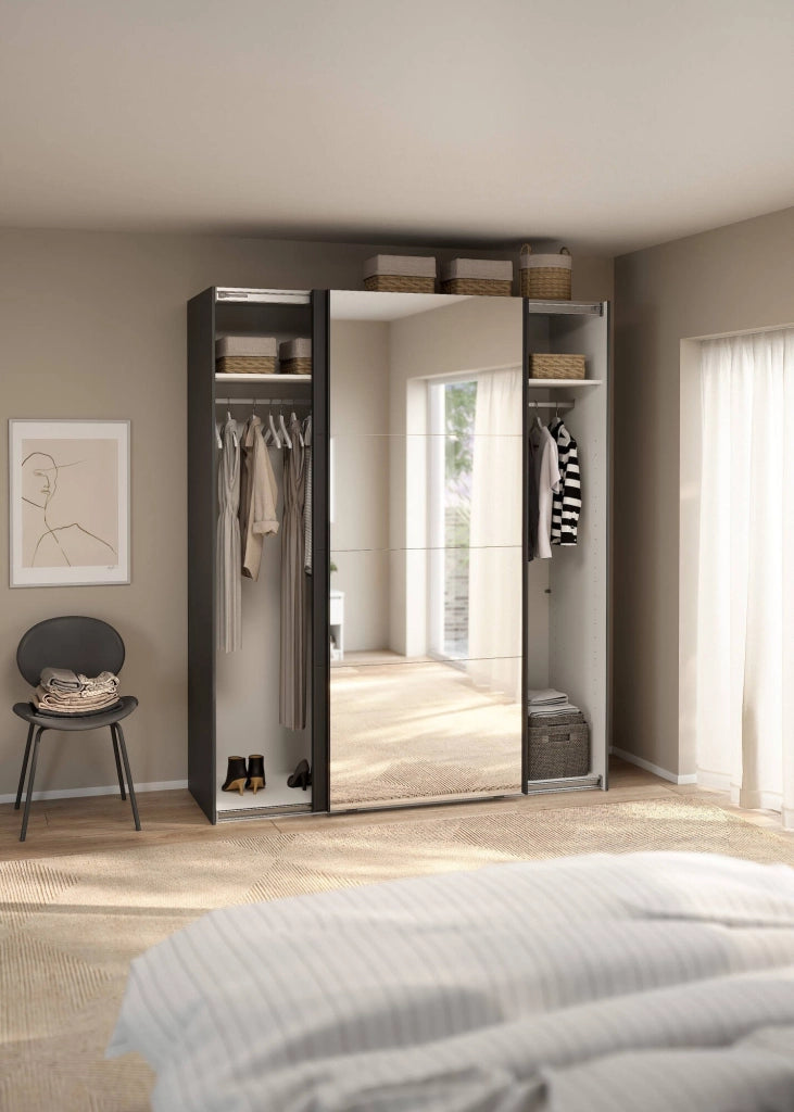 Guardaroba 2 ante Malakas, Mobile camera da letto, Cabina armadio portabiti, Armadio appendiabiti, 179x65 h220 cm, Grigio