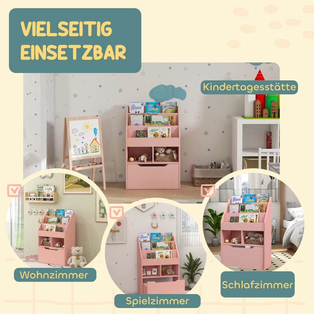 Libreria per bambini con cassetto e scomparti ¨C Minimal ¨C 60x30x90 cm rosa