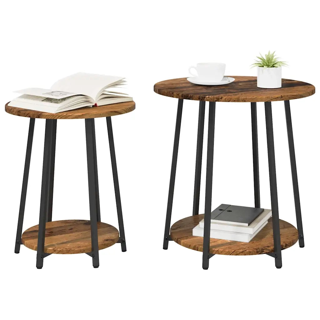 Set tavolini con lo scaffale 2 pz | Tavolo laterale Legno Antico e Nero