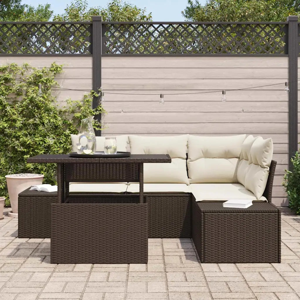 Set Divano da Giardino 5 pcs Marrone e Crema polyrattan 3349174