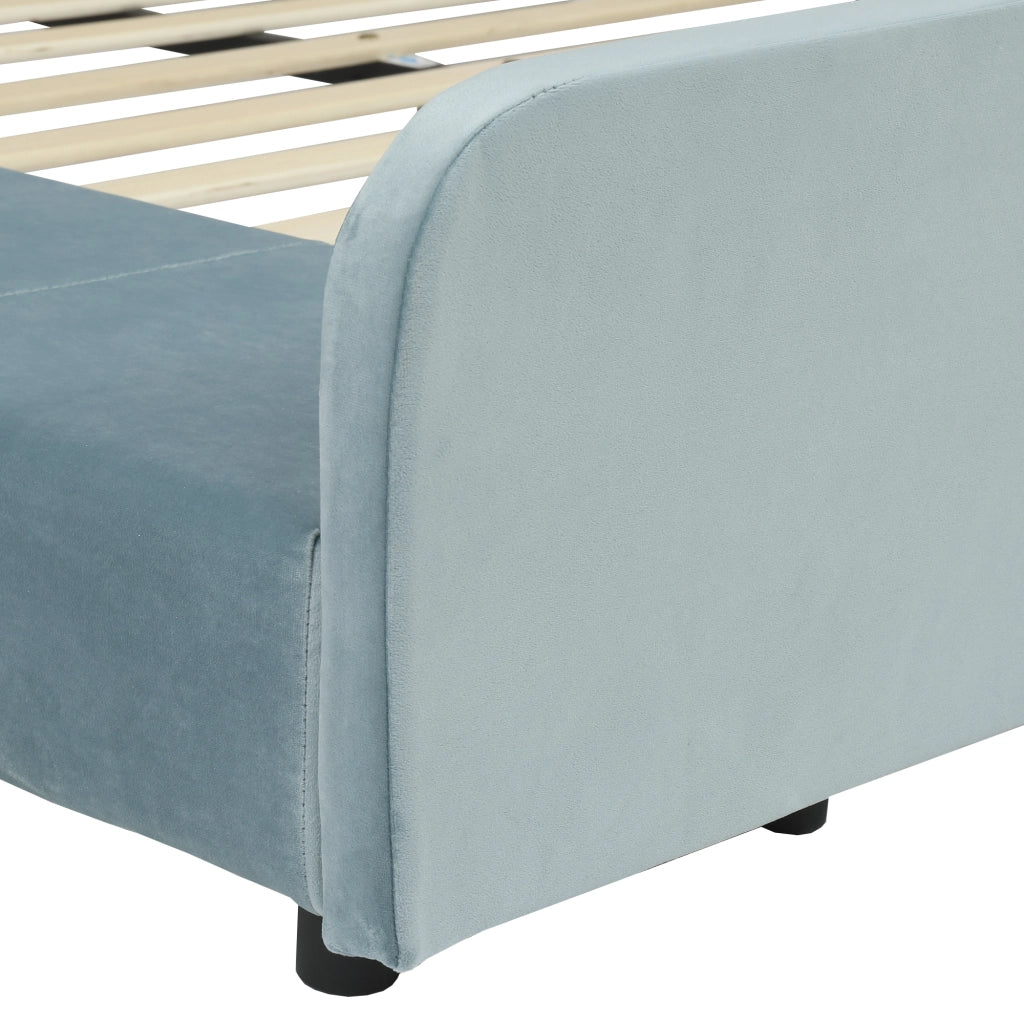 LETTO Singolo 140x200 cm in Velluto Blu con scrivania laterale e sgabello