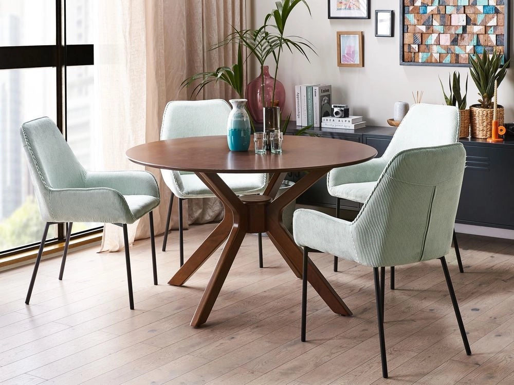Tavolo da pranzo mogano scuro MDF rubberwood ø 120 cm rotondo di ispirazione retrò design soggiorno sala da pranzo