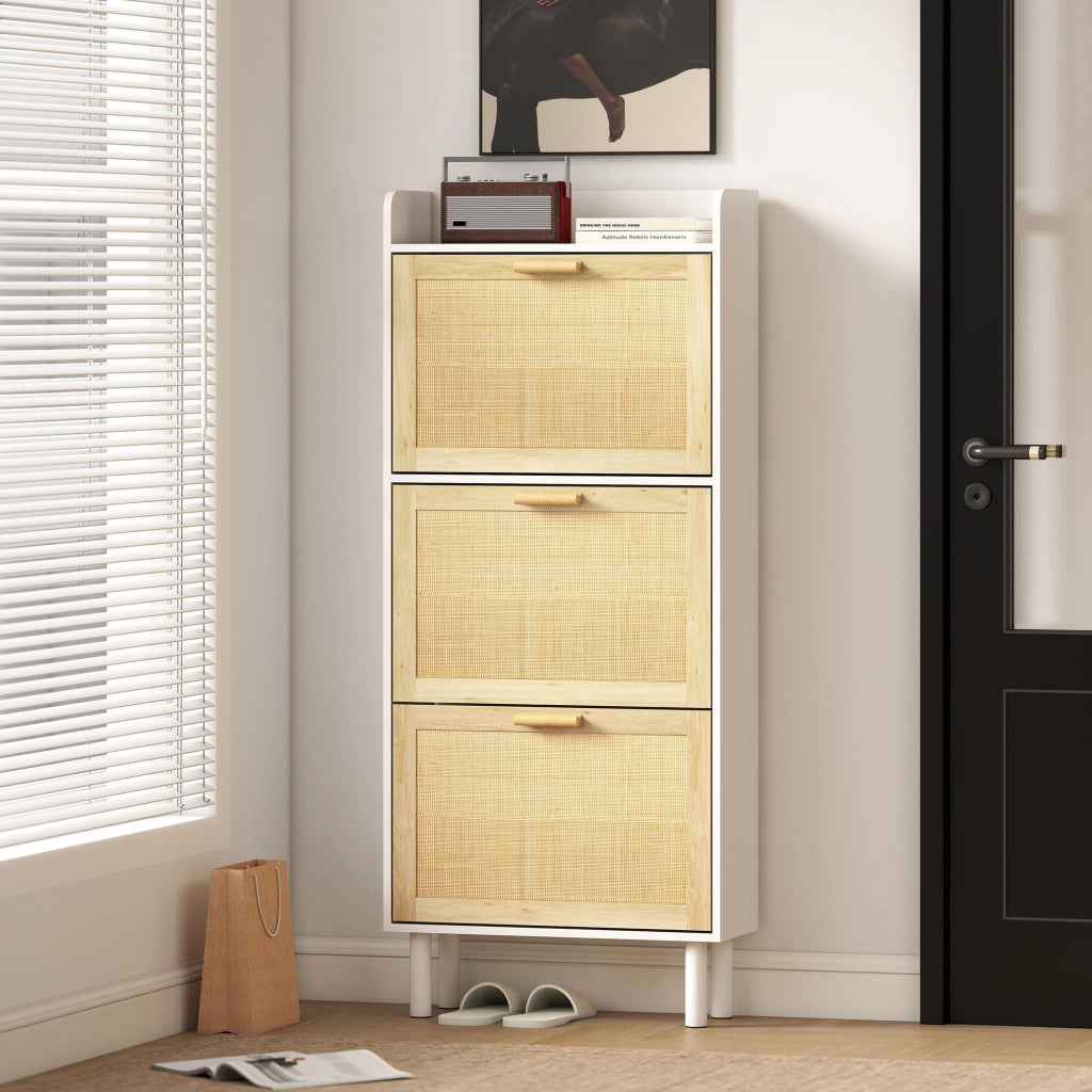 Scarpiera 3 Ante ¨C Xylo ¨C Bianco Effetto Resina Intrecciata 65x24,5x153 cm