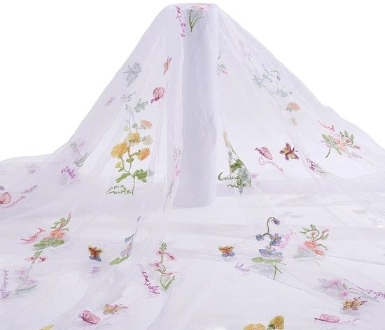 Tessuto a rete 130 × 180 cm - Disegno fiorale ricamo - Tessuto tulle - Abito da sposa - Sartoria fai da te - Decorazione romantica per la casa