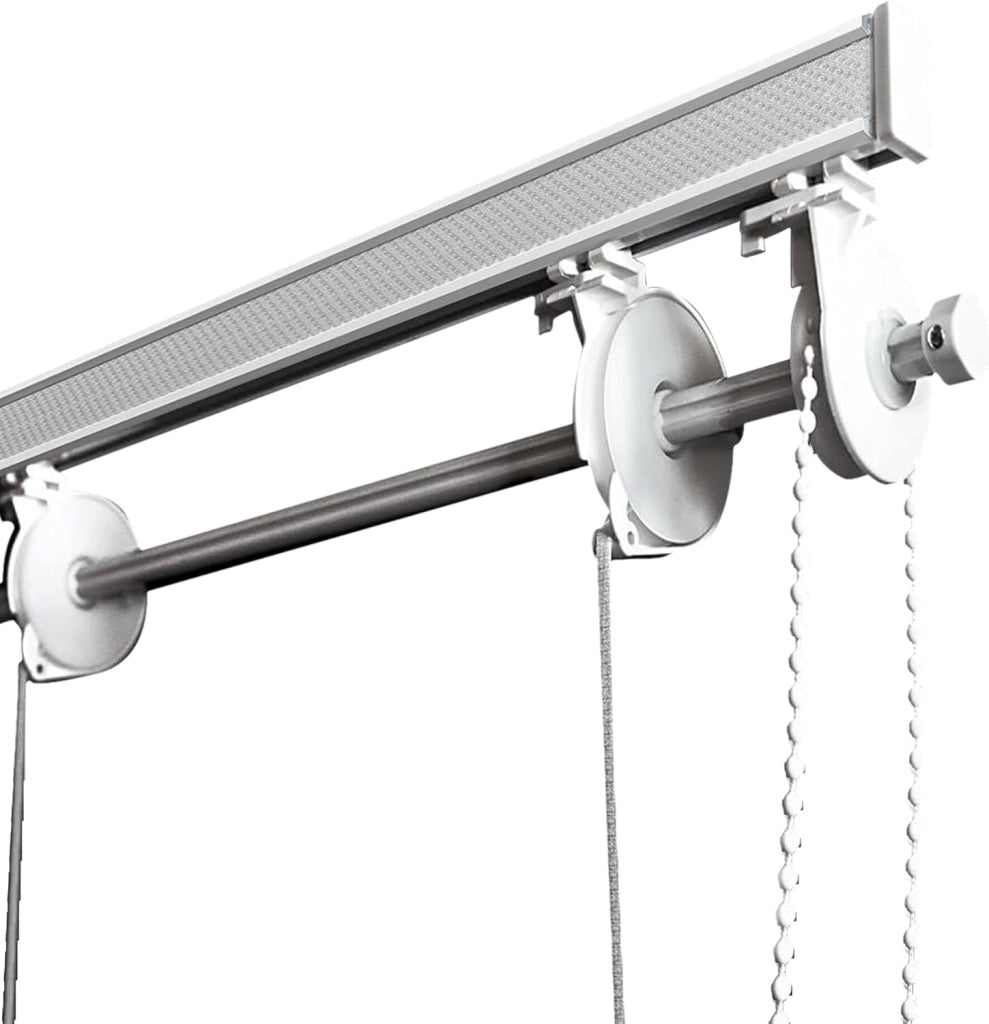 BASTONE BINARIO PER TENDA A PACCHETTO CON 4 CALATE A SGANCIO RAPIDO IN ALLUMINIO BIANCO LUNGHEZZA 140 CM Attacco Parete COMANDO A SINISTRA