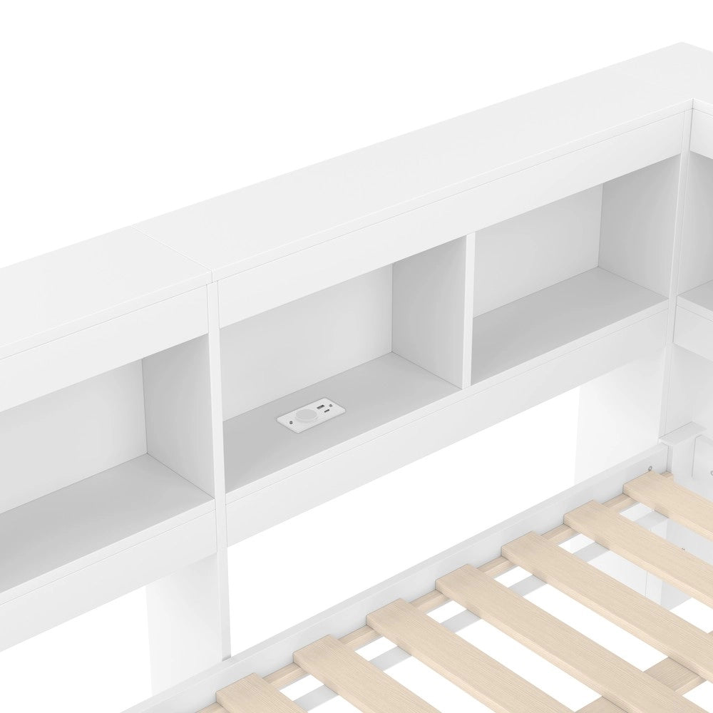 Divano Letto con Cassetti e Presa USB ¨C MINIMAL ¨C Bianco 140x200