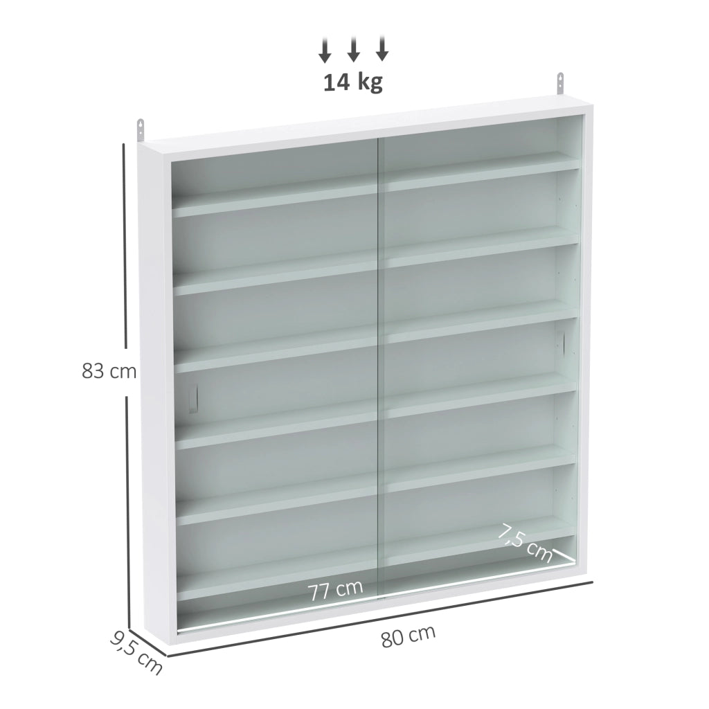 Libreria a Muro con Ripiani Aggiustabili e 2 Ante Scorrevoli Vetro ¨C Minimal ¨C Bianco 80x9.5x83 cm