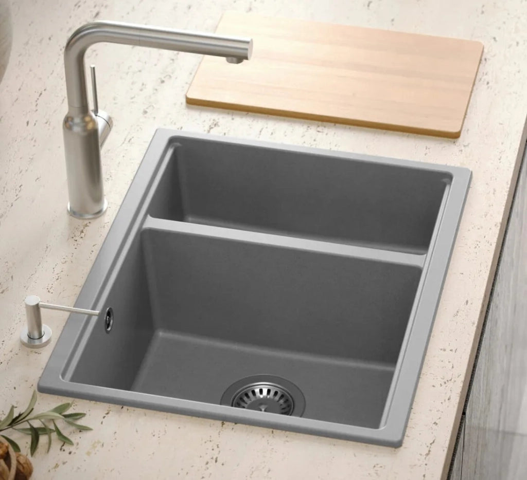 Lavello In Granito Logan 150 Grey Metallic Tappo acciaio