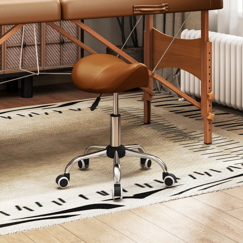 Sgabello da Lavoro Regolabile ¨C Xylo ¨C Altezza 49-61cm Marrone con Rotelle