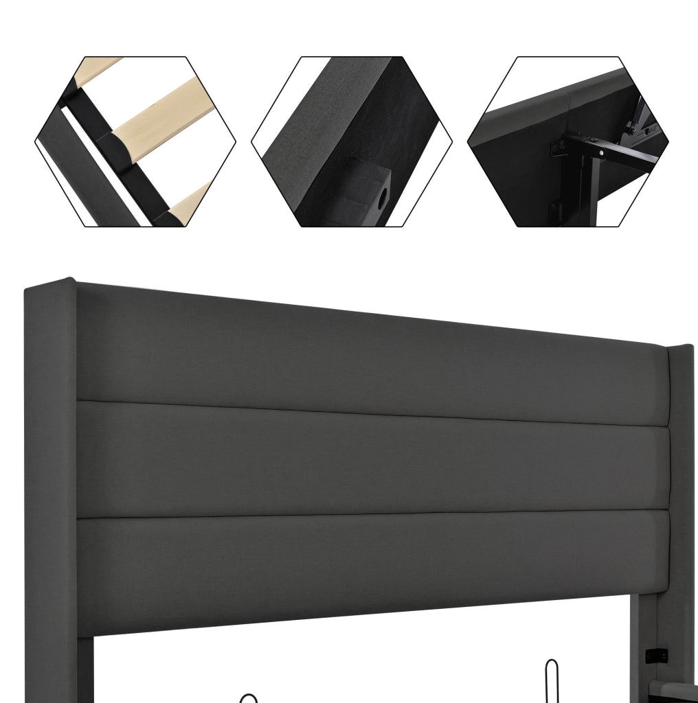 Letto imbottito 140x200 con contenitore, rete sollevabile e design moderno