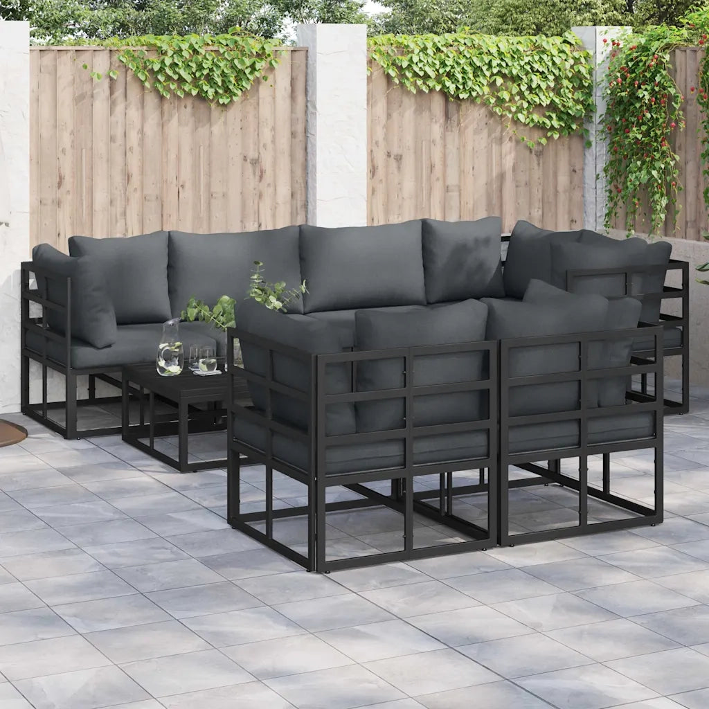 Set Divano da Giardino con cuscino 7 pcs Nero Acciaio 3378951