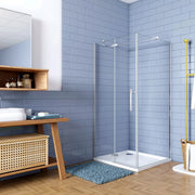 195cm Box Doccia Angolare Porta Battente con Parete Fissa 80x90cm Vetro 6 mm Temperato Anticalcare Trasparente con 2 Barre Stabilizzatrici da 30cm e 90cm