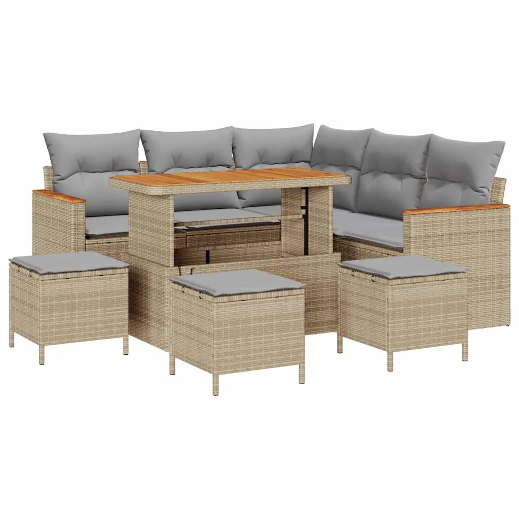 Set Divano da Giardino con cuscino Beige Poly Rattan