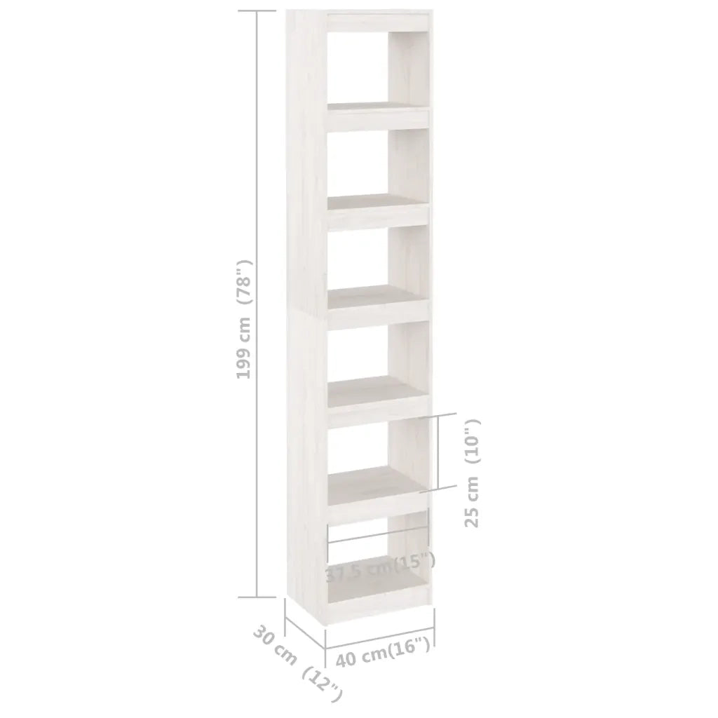 Libreria Divisorio-Scaffale per Libri-Mobile di Stoccaggio Bianco 40x30x199cm in Legno Massello di Pino
