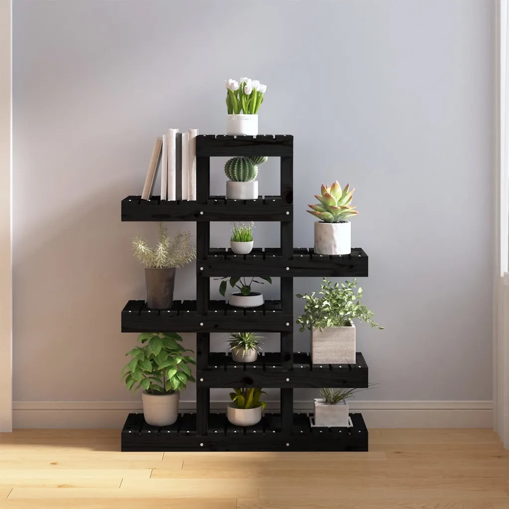 Supporto per piante | Sostegno per piante Nero 85x25x109,5 cm Legno Massello di Pino