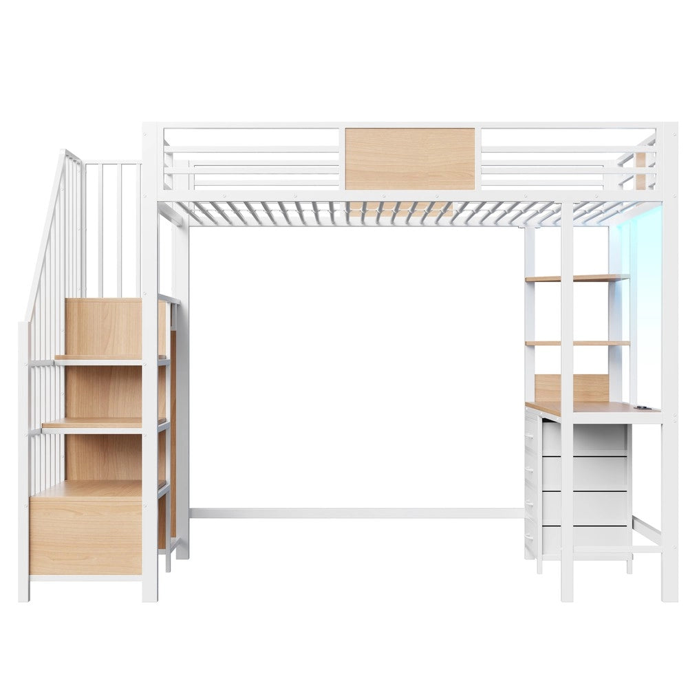 Letto a Soppalco con Scrivania e LED ¨C MINIMAL ¨C 90x200, Metallo, Nero