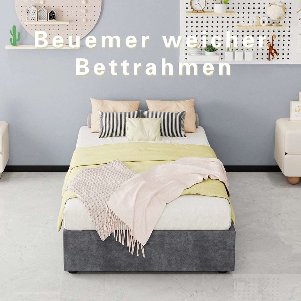 DESMIU Letto singolo 90 × 200 cm con struttura in metallo, senza testiera né materasso, grigio