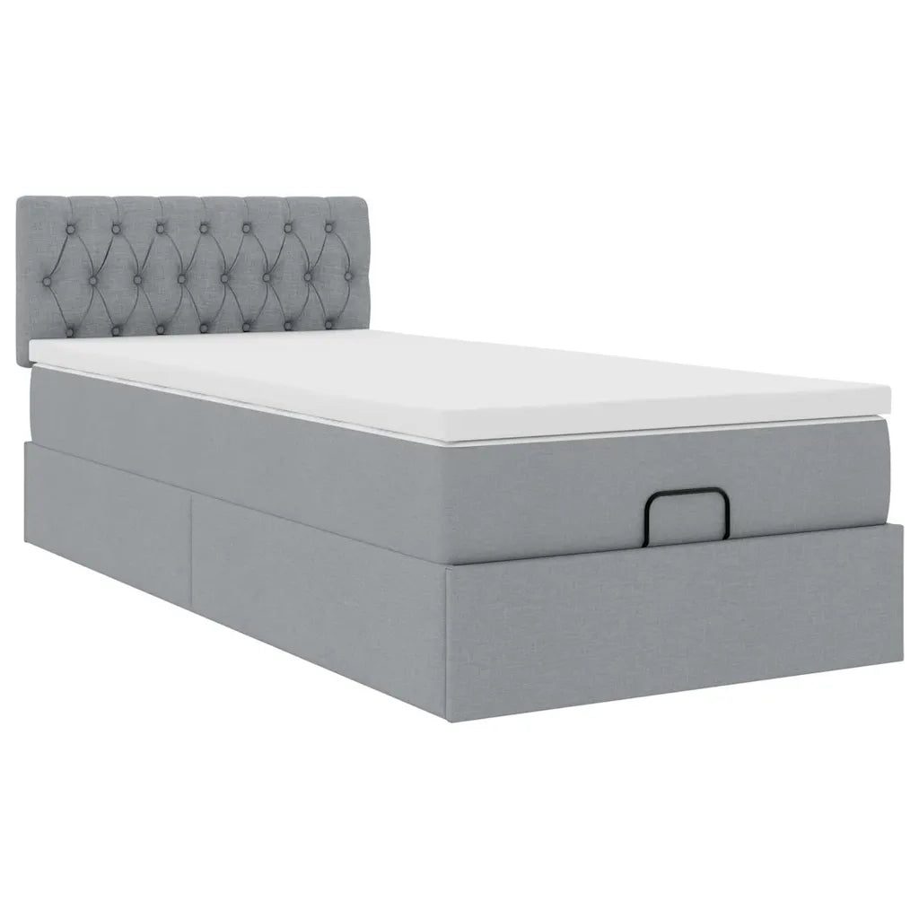 Pouf Letto con Materasso Grigio Chiaro 100x200 cm in Tessuto 3312367