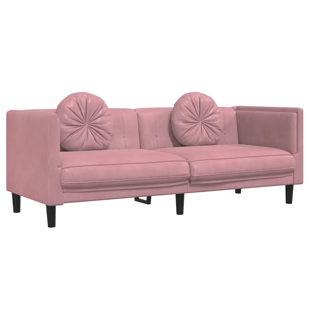 Divano a 3 Posti con Cuscini-Sofa 3 Posti con Cuscini Rosa in Velluto