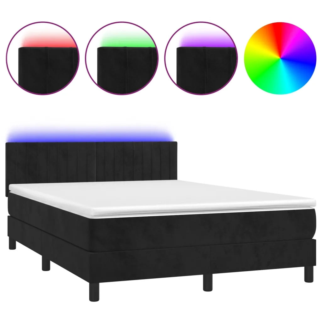 Letto a Molle con Materasso e LED Nero 140x190 cm in Velluto 3134521