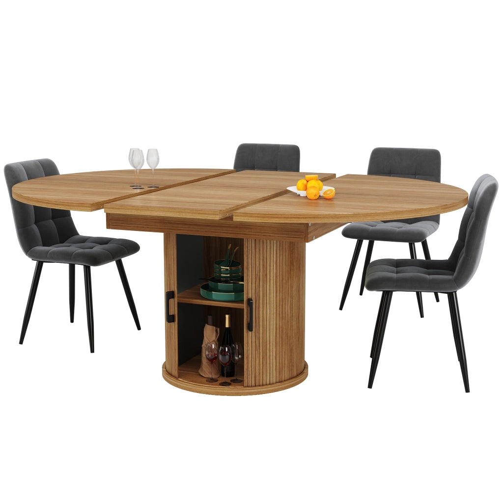 Tavolo da Pranzo Rotondo Allungabile ¨C MINIMAL ¨C Noce/Nero, 118-158 cm, 6 Persone