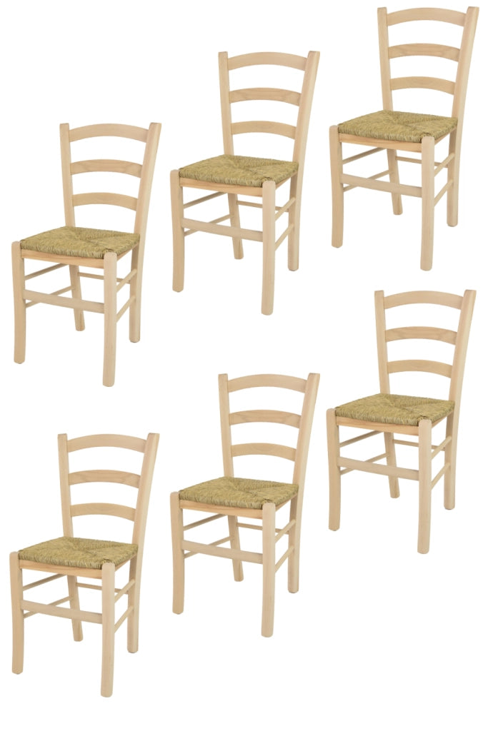 Set 6 sedie Venice Tommychairs, robusta struttura in faggio levigato, non trattato, 100% naturale e seduta in paglia