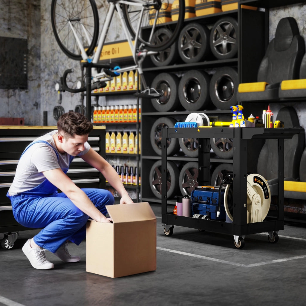 Carrello Servante a 2 Livelli con Maniglia Laterale ¨C zephmum ¨C Nero
