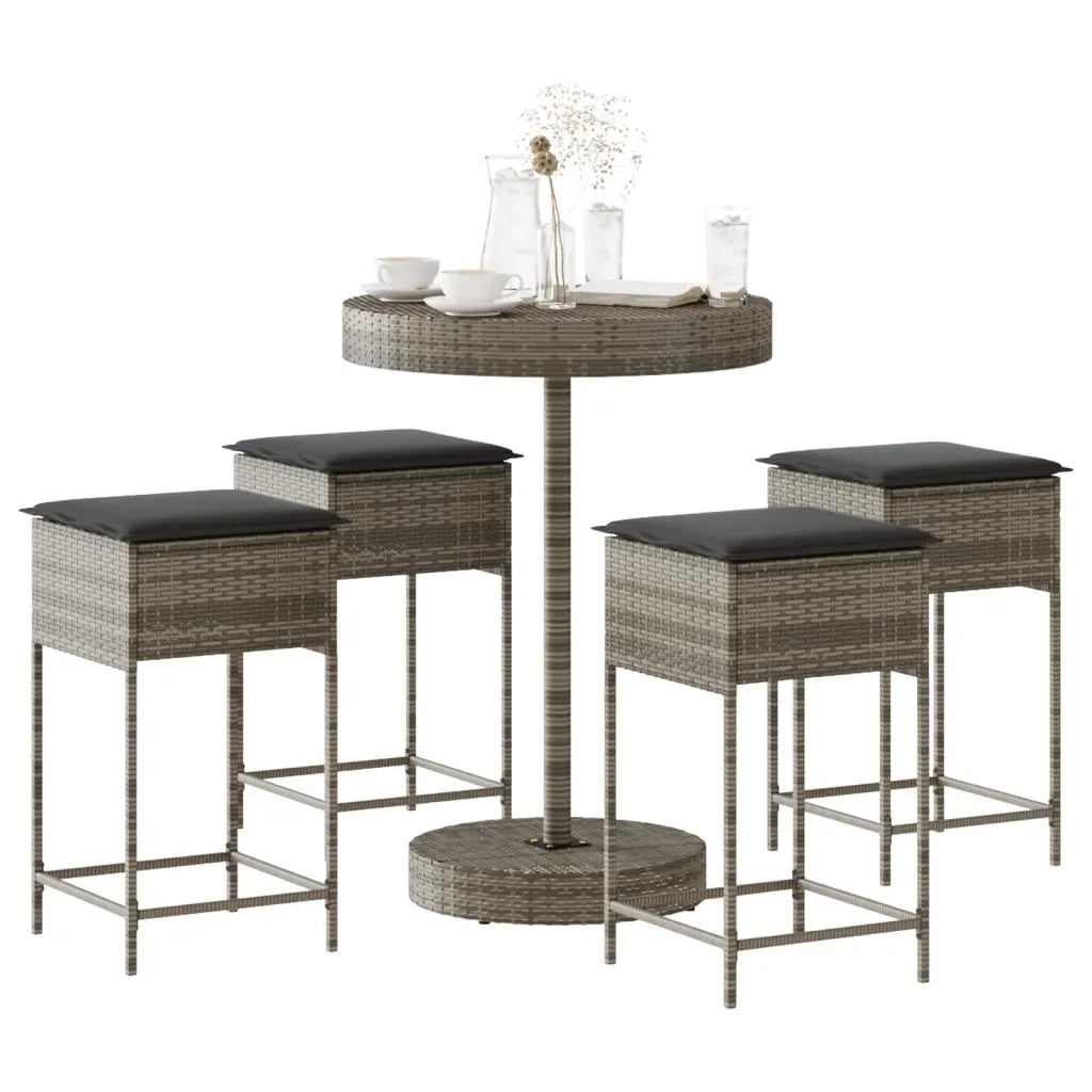 Set Bar da Giardino 5 pz | Set Salotto da Giardino con Cuscini in Polyrattan Grigio