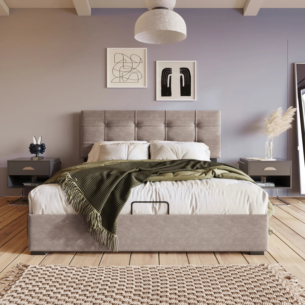 letto imbottito velluto grigio chiaro 140 x 200 cm