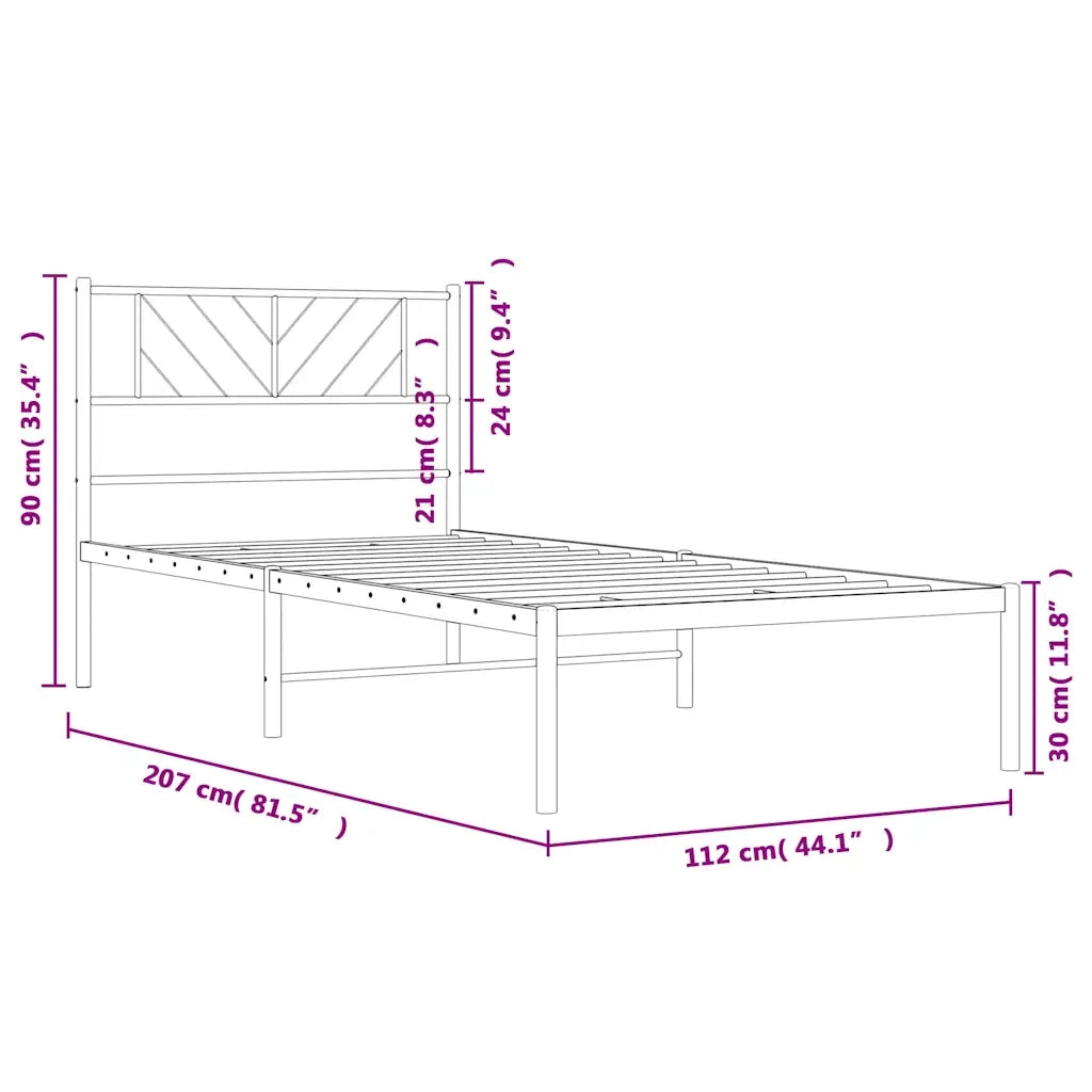 Letto singolo | Letto per adulti | Giroletto con Testiera in Metallo Nero 107x203 cm