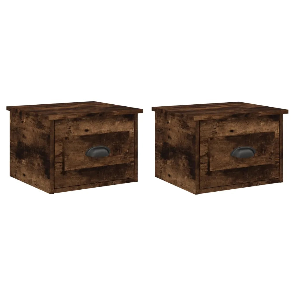 Comodini a Parete 2 pz-Set di 2 Tavolino da notte Rovere Fumo 41,5x36x28 cm