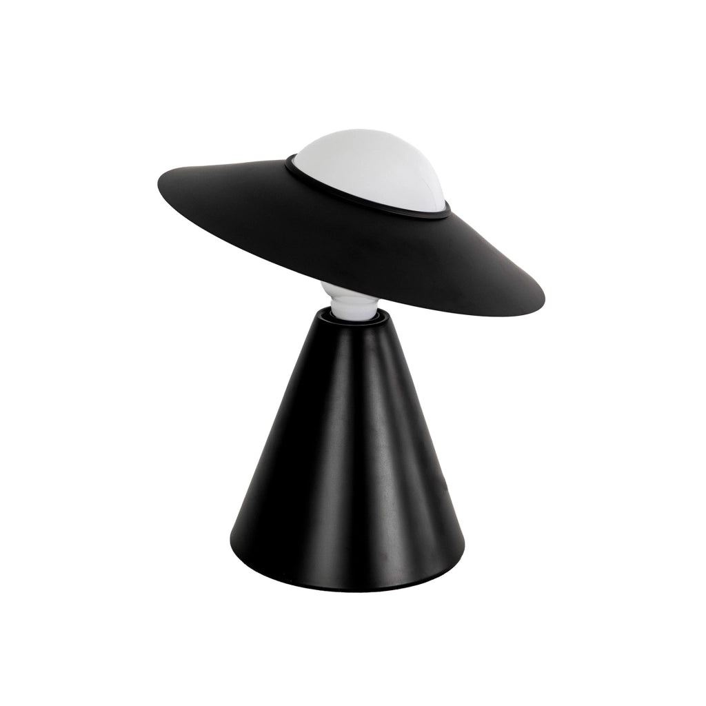 Lampada da tavolo in vetro bianco e acciaio nero