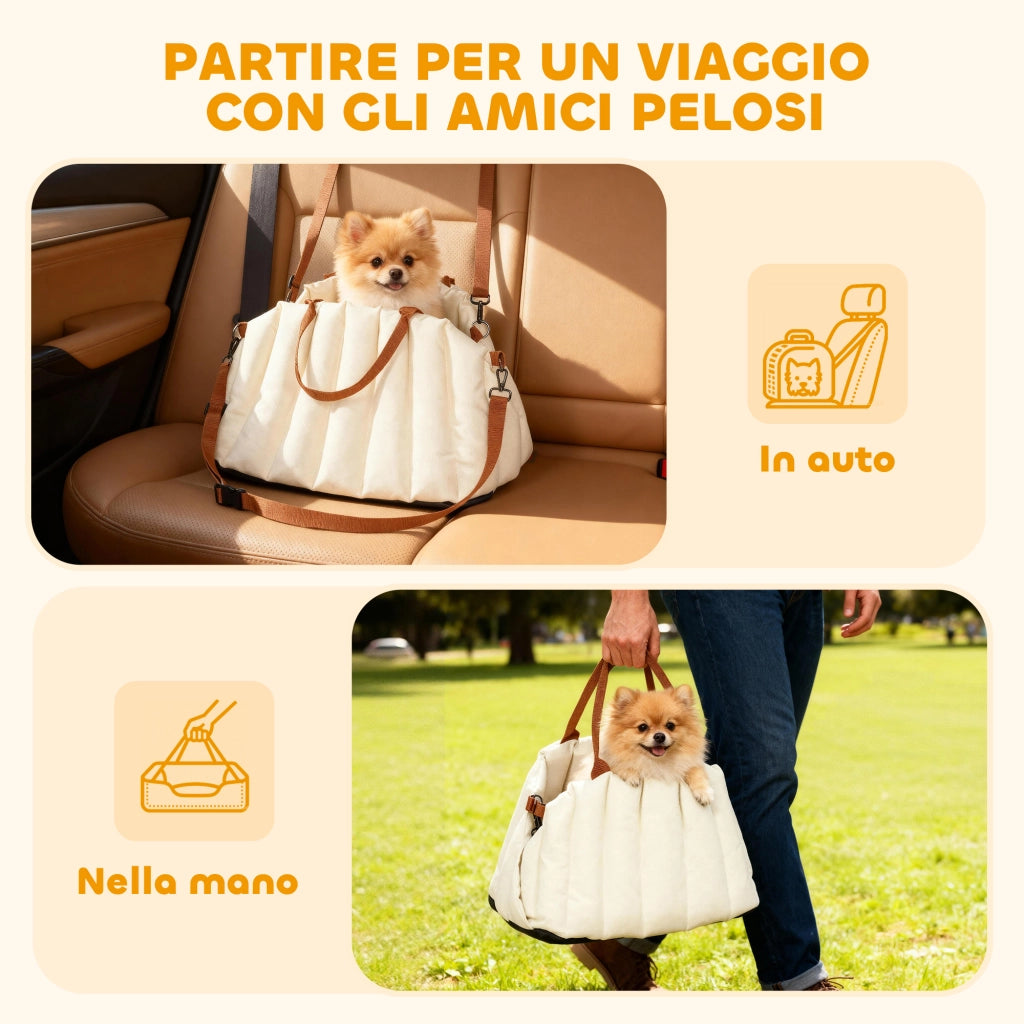 Trasportino Auto per Cani ¨C Xylo ¨C Convertibile con Guinzaglio Antiscivolo Crema