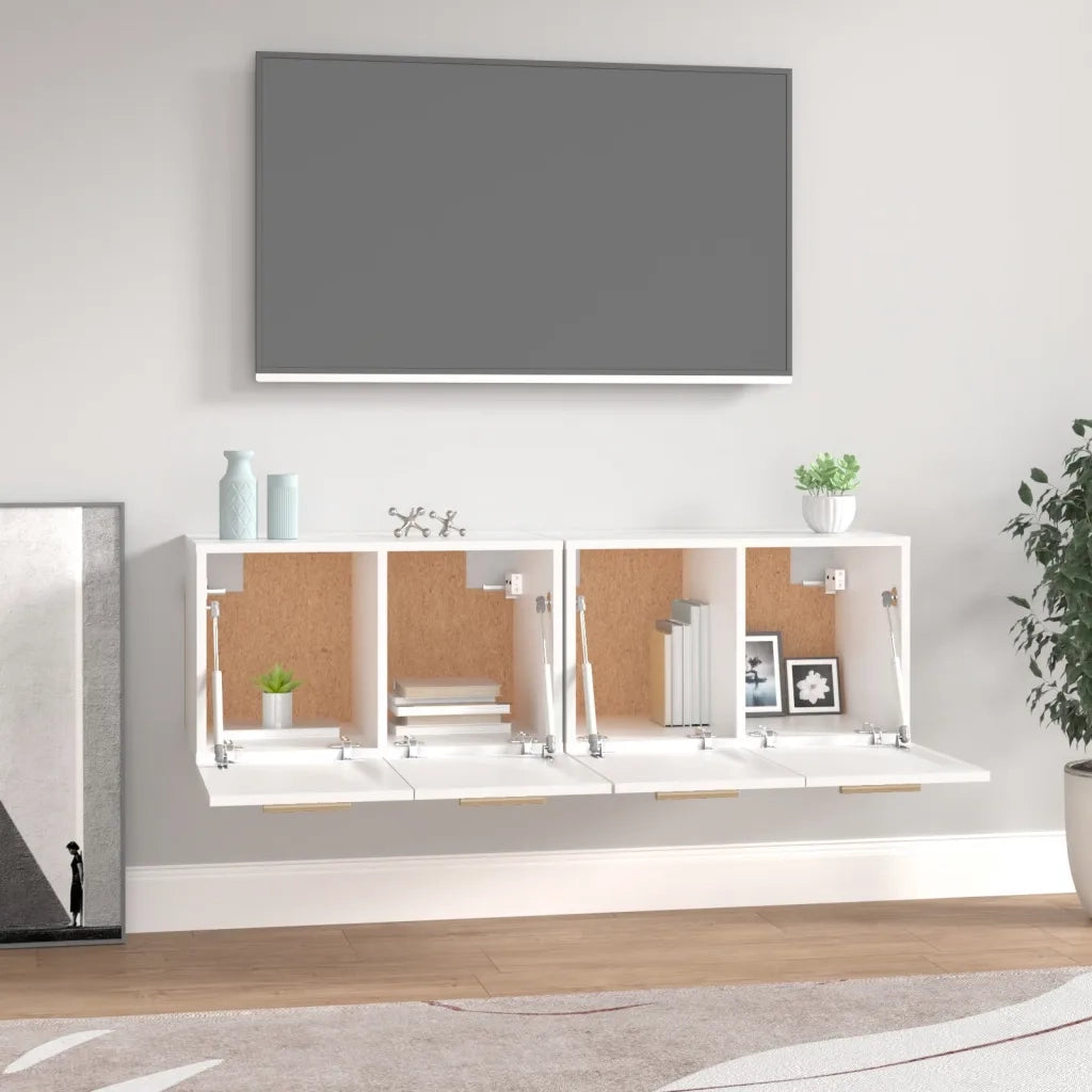 Armadietto a Muro | Mobili Parete 2 pz Bianco 60x36,5x35 cm Legno Multistrato