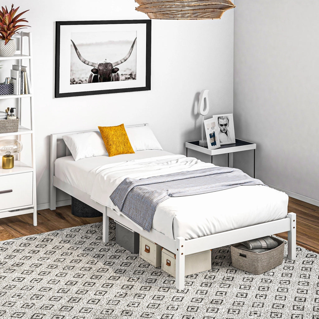 Letto singolo con testiera e rete a doghe ¨C zephmum ¨C in legno di pino bianco 208x96x70 cm