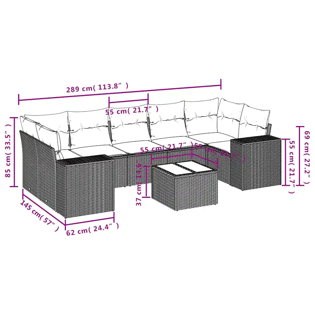 Set Divani da Giardino 8 pz con Cuscini Marrone in Polyrattan 3222343