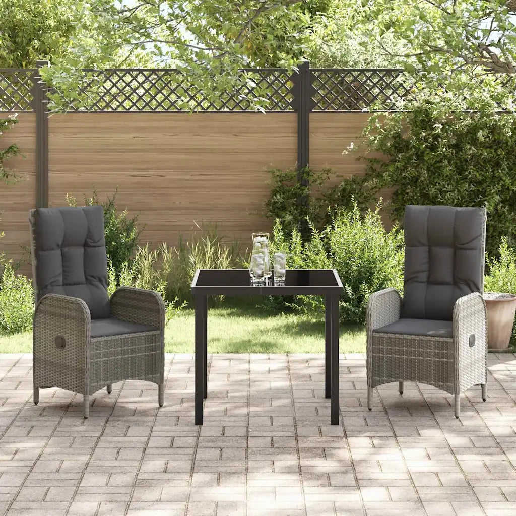Set da Pranzo per Giardino con cuscino 3 pcs Grigio polyrattan