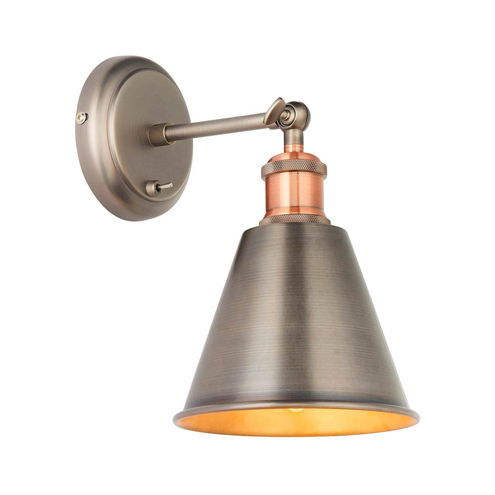 Applique industriale in peltro/rame con interruttore E27 Endon