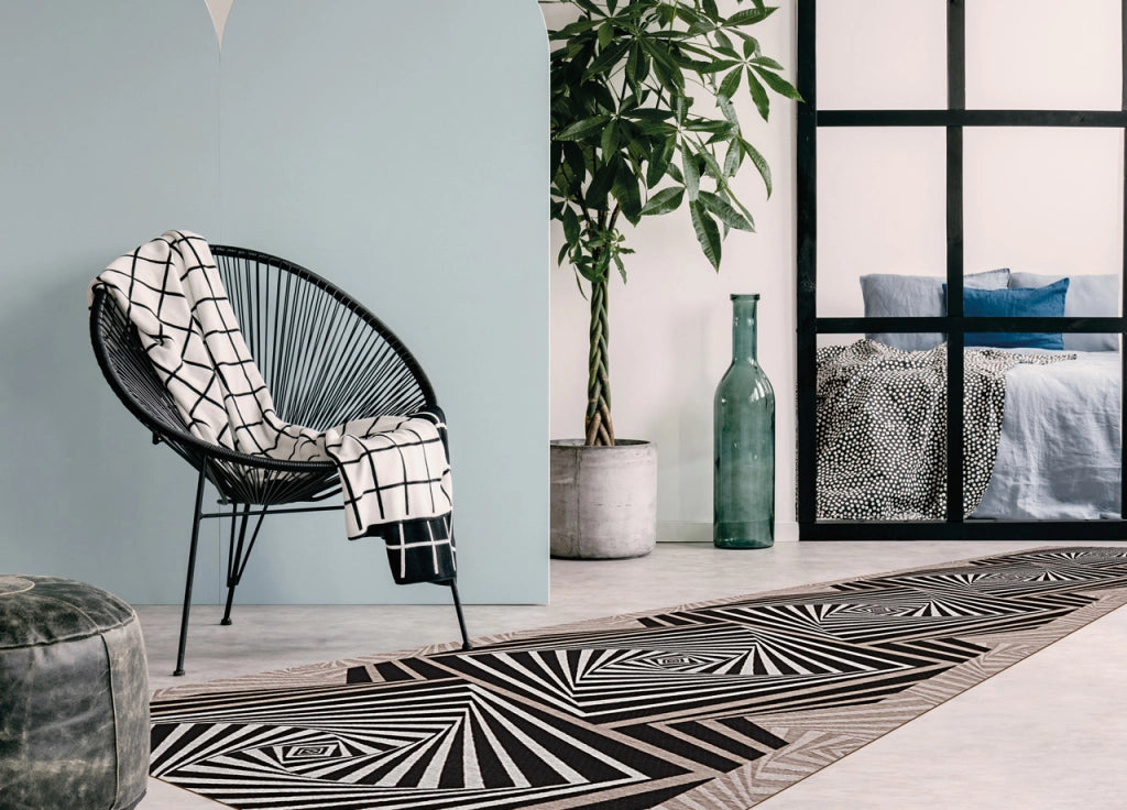Tappeto Passatoia In Tessuto Jacquard Linea Emozioni Disegno Optical Nero - 57x230 - Nero