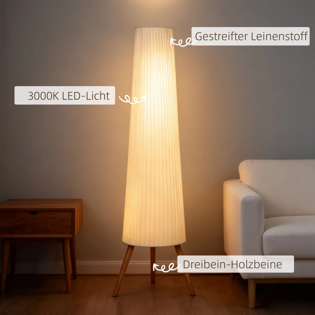 Lampada da Terra LED Dimmerabile ¨C Xylo ¨C Legno Treppiede Bianco con Interruttore 46x46x153cm